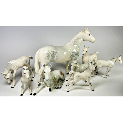 73A - A collection of Beswick horses figures to include a Connemara and further grey foals, etc in various... 