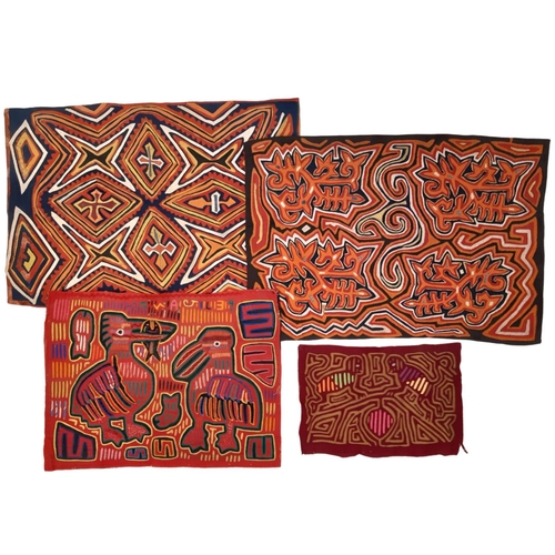 828 - Four early to mid 20th century Mola panels originating from the San Blas Islands, Panama and created... 