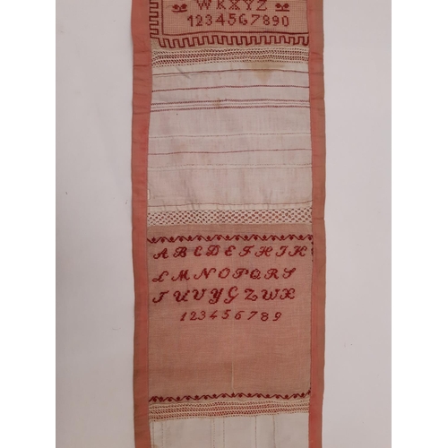 829 - An unusual needlework sampler dated 1909, worked by Germaine Dams, commemorating a school in Laeken,... 