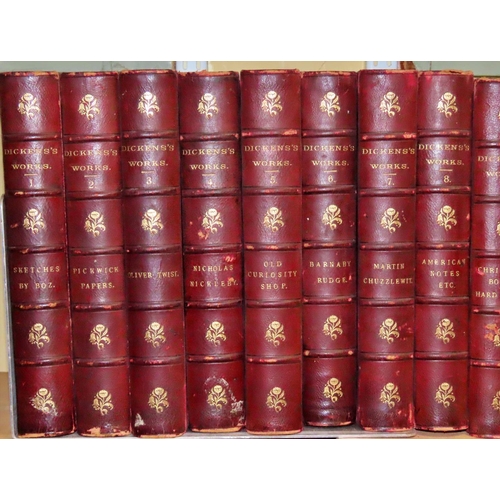 718 - Collection of Charles Dickens works, red leather bound with gilt edging (18) (1906) together with a ... 