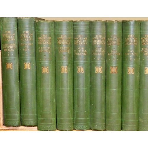 742 - A large collection of London Edition Charles Dickens works, green cloth bound, published by Caxton P... 