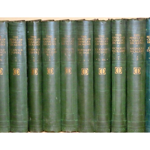 742 - A large collection of London Edition Charles Dickens works, green cloth bound, published by Caxton P... 