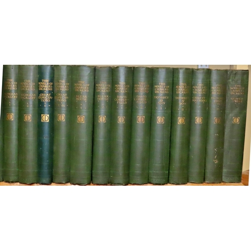 742 - A large collection of London Edition Charles Dickens works, green cloth bound, published by Caxton P... 