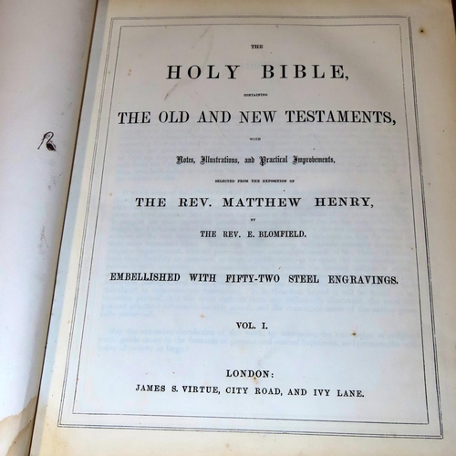 748 - Five Victorian and other family bibles together with a printer's wooden printing block