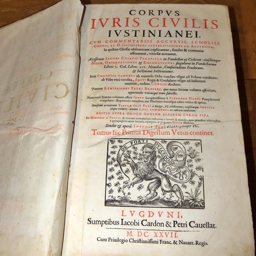 753 - A pair of rare 17th century books:
Justinian's Body of Civil Law (this first volume contains the old... 