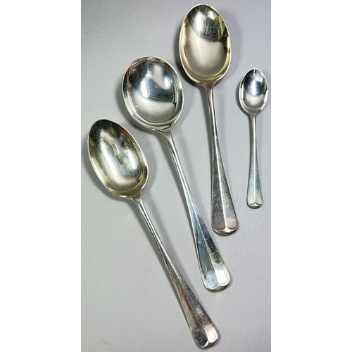 307 - A canteen of silver cutlery for six settings, six main forks, six dessert spoons, six soup spoons, f... 