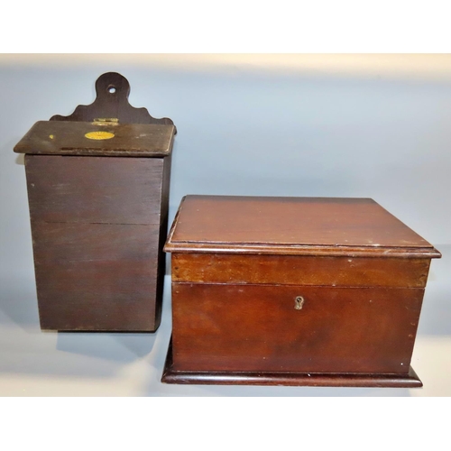 623 - A 19th century writing rosewood writing slope, together with a mahogany box and an oak candle box. (... 