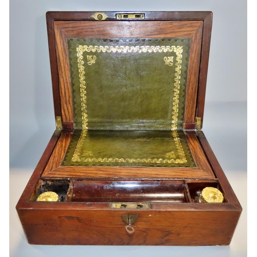 623 - A 19th century writing rosewood writing slope, together with a mahogany box and an oak candle box. (... 