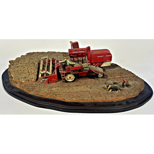 2 - A Border Fine Arts detailed model depicting a Massey Harris combine harvester with farm workers and ... 