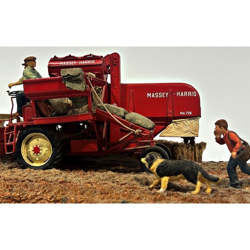 2 - A Border Fine Arts detailed model depicting a Massey Harris combine harvester with farm workers and ... 