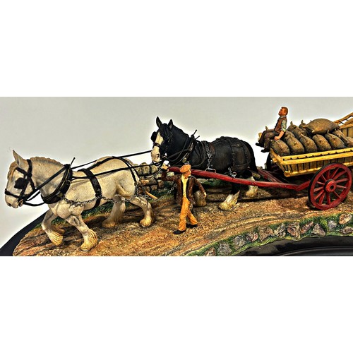 3 - A Country Artists detailed model depicting a pair of heavy horses and cart carrying grain sacks, 60c... 