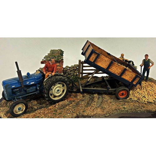 4 - A Border Fine Arts detailed model depicting a tractor and trailer tipping parsnips into a field with... 