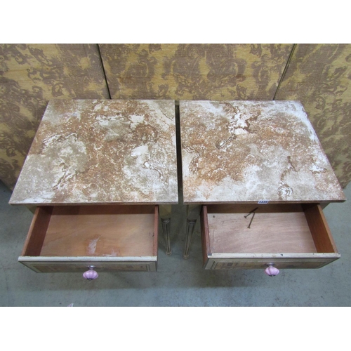 1339 - A pair of decorative painted side tables with faux marble tops and Italian canal scenes to drawer fr... 