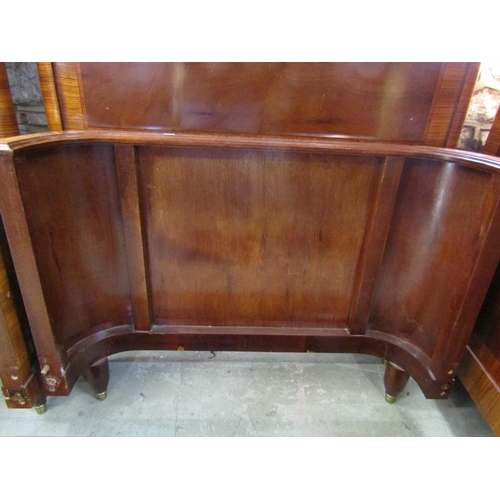 1340 - A pair of continental single bedsteads with rosewood veneer and satin wood cross banding and cast me... 