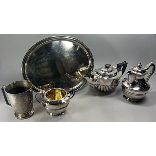 283 - A Mixed collection silver plated tableware, including, a tea service with an oval tray, tureen, tank... 