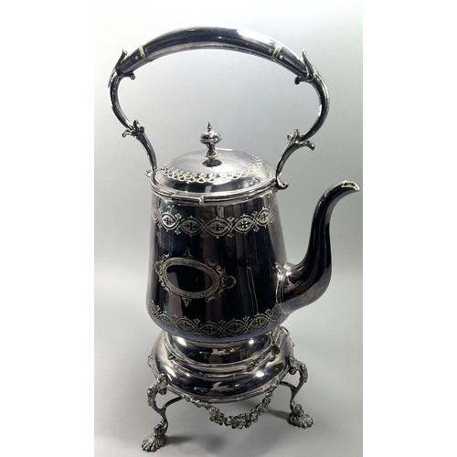 284 - A miscellaneous collection of silver plate to include a large silver plated spirit kettle and stand,... 