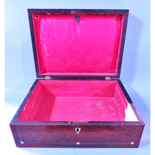 627 - A 19th century rosewood box and a black lacquered box with mother of pearl inlay. (2)