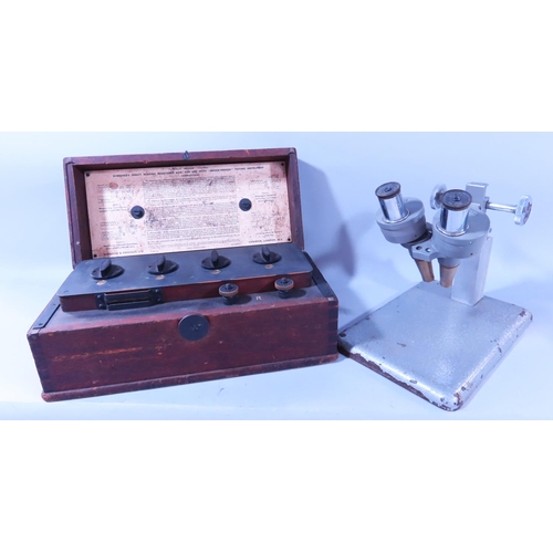 636 - A Beck Binomax Stereo Microscope, together with an Evershed’s Direct Reading Resistance Box