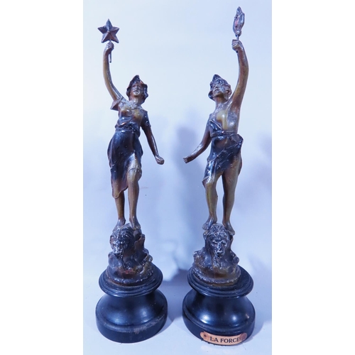 641 - A spelter figure after Moreau L’ Echo des Bois, a female harvester, another spelter lamp figure enti... 