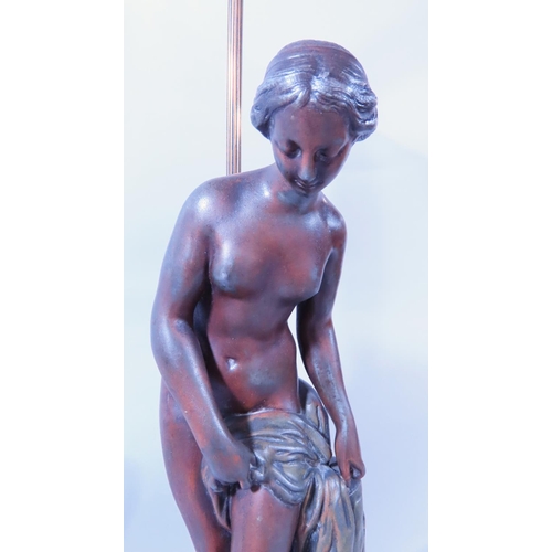 641 - A spelter figure after Moreau L’ Echo des Bois, a female harvester, another spelter lamp figure enti... 