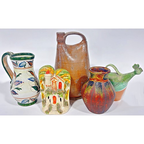 42 - Mixed decorative ceramics to include a Chinese export vase and cover, studio ware jugs, bowls, etc