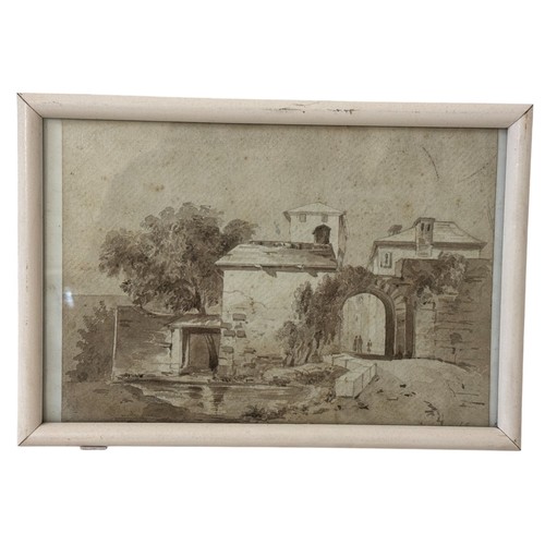 1950 - 19th Century - watercolour study of a Continental arched gateway, initialled 'L.G.' lower right, wat... 