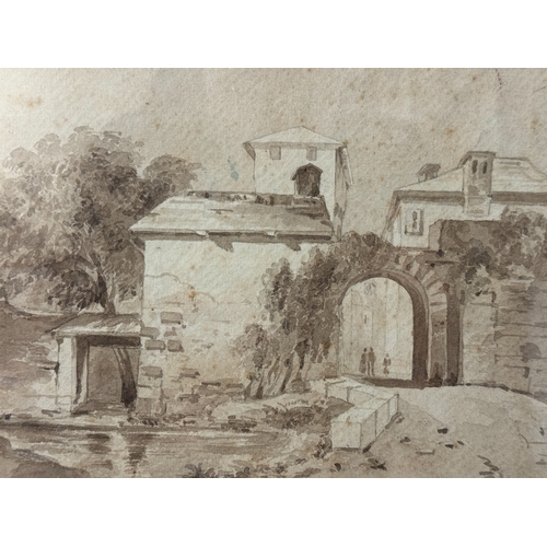 1950 - 19th Century - watercolour study of a Continental arched gateway, initialled 'L.G.' lower right, wat... 