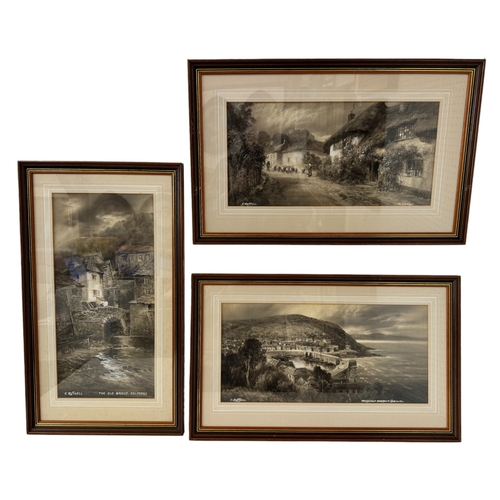 1989 - After C. Russell - Three embellished prints of Somerset and Cornwall scenes: Alcombe, Polperro and M... 