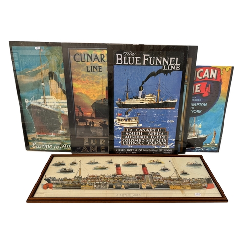 1997 - Five colour prints of Liners, to include: The Blue Funnel Line, Cunard Line -Europe to America, Amer... 