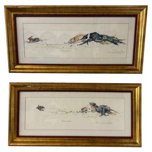 2000 - David Dent (b.1959) - Two sporting watercolours titled: 'Evasive Action' and 'Straight Course', penc... 