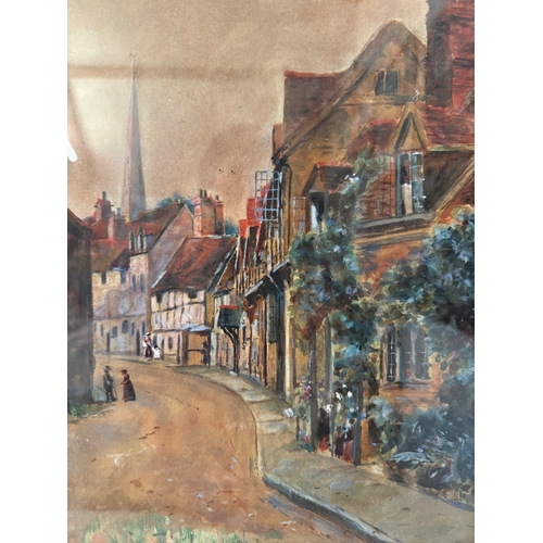 1975 - Three paintings to include: R. Hazelwood - 'Eastgate, Chester' and 'Shambles, York', both signed and... 