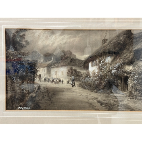 1989 - After C. Russell - Three embellished prints of Somerset and Cornwall scenes: Alcombe, Polperro and M... 