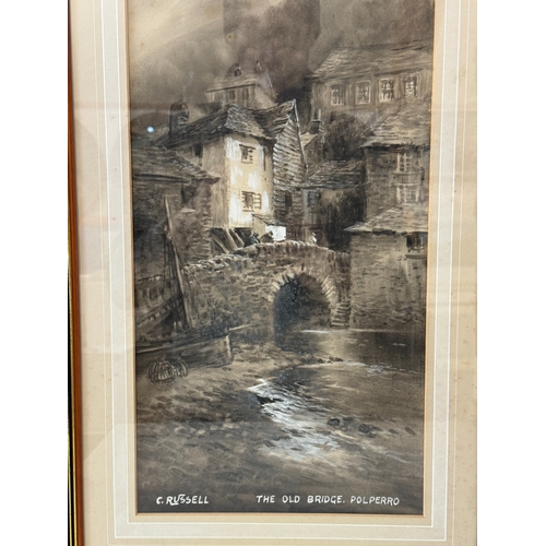 1989 - After C. Russell - Three embellished prints of Somerset and Cornwall scenes: Alcombe, Polperro and M... 