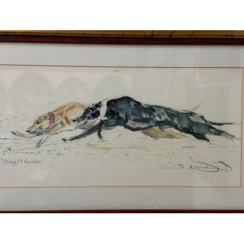 2000 - David Dent (b.1959) - Two sporting watercolours titled: 'Evasive Action' and 'Straight Course', penc... 