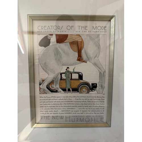 2003 - Four Hupmobile advert posters, largest frame: 43 x 50.5 cm, glazed in metal frames (4)