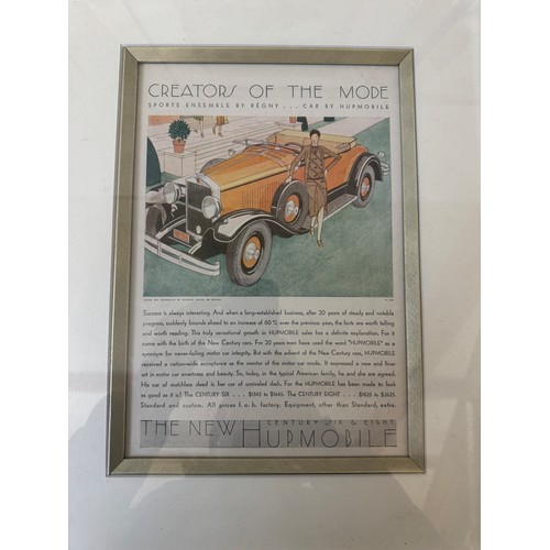 2003 - Four Hupmobile advert posters, largest frame: 43 x 50.5 cm, glazed in metal frames (4)