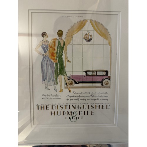 2003 - Four Hupmobile advert posters, largest frame: 43 x 50.5 cm, glazed in metal frames (4)