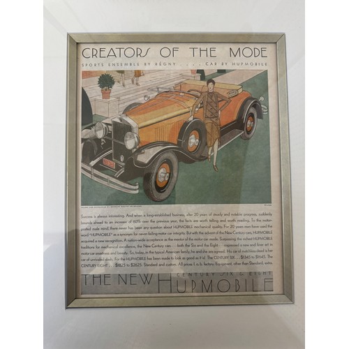 2003 - Four Hupmobile advert posters, largest frame: 43 x 50.5 cm, glazed in metal frames (4)