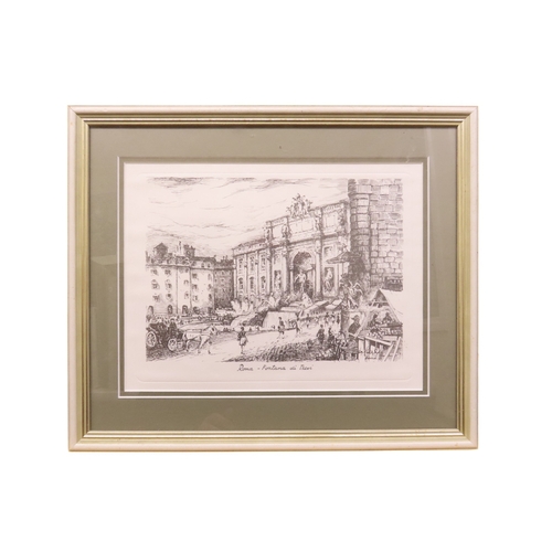 11 - Italian school, 20th century etching of Fontana di Trevi, Roma, signed in print lower right, 32cm x ... 