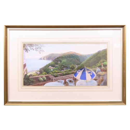 23 - Peter Hesp (1927-2015): Lynmouth (From Crown Hotel Terrace) pastel, signed lower left, 48cm x 24.5cm