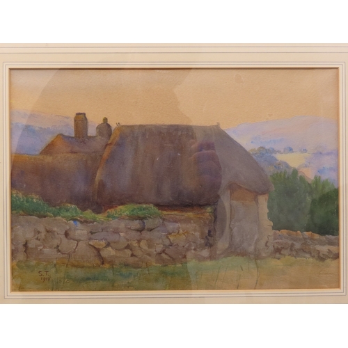 39 - British school, 20th century, watercolour of a Welsh barn with cobbled brick wall, signed and dated ... 