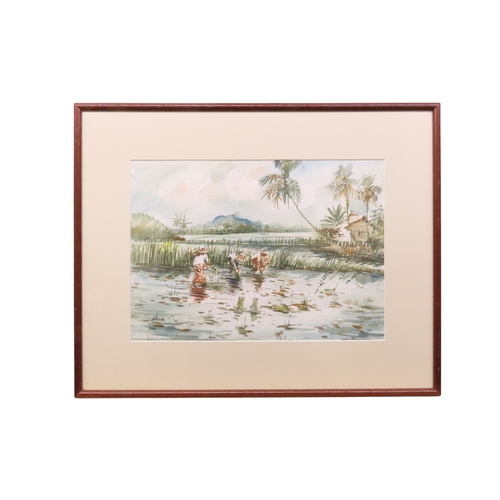 40 - David Cheng: Fishermen, Kuala Lumpur, watercolour, signed lower left, 35.5cm x 25cm