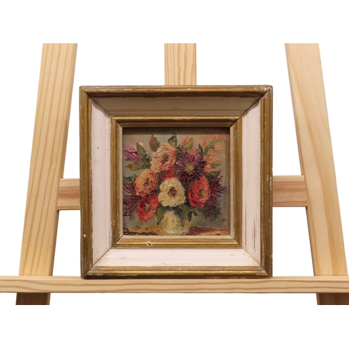 63 - French school, 20th century, still life of flowers, oil on board, signed lower left, 11.5cm x 12cm