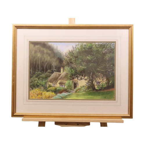 68 - Peter Hesp (1927-2015): Lorna Doone, National Trust Cottage shop, Selworthy Green, Exmoor, pastel, s... 