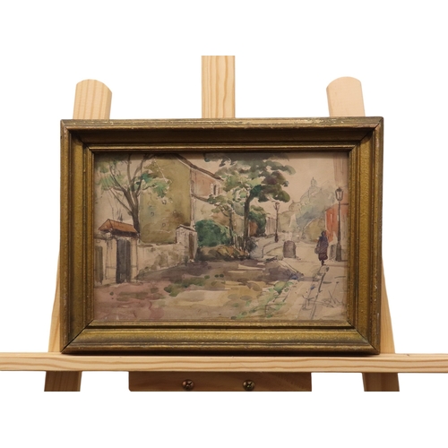 72 - Continental school, 20th century watercolour of a street scene, indistinctly signed lower right, 26c... 