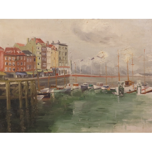 12 - Continental school, early 20th century oil on canvas, harbour port, 50cm x 40cm