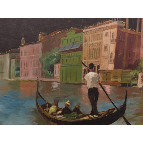 14 - L. Poyet (French) Gondoliers in Venice, oil on board, signed and dated lower right, 32cm x 27cm