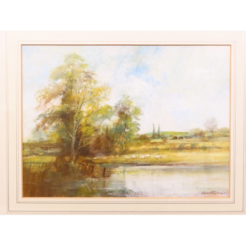 17 - British school, 20th century, River Meadows, pastel, indistinctly signed lower right, 32.5cm x 24cm