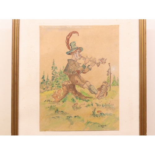 22 - H. Morsch: The piped Piper, watercolour, signed and dated lower right, 20cm x 27cm