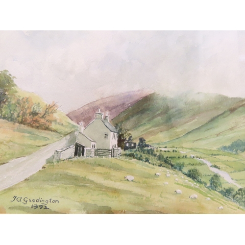 3 - British school, 20th century, Welsh landscape with white cottage and grazing sheep, watercolour, sig... 